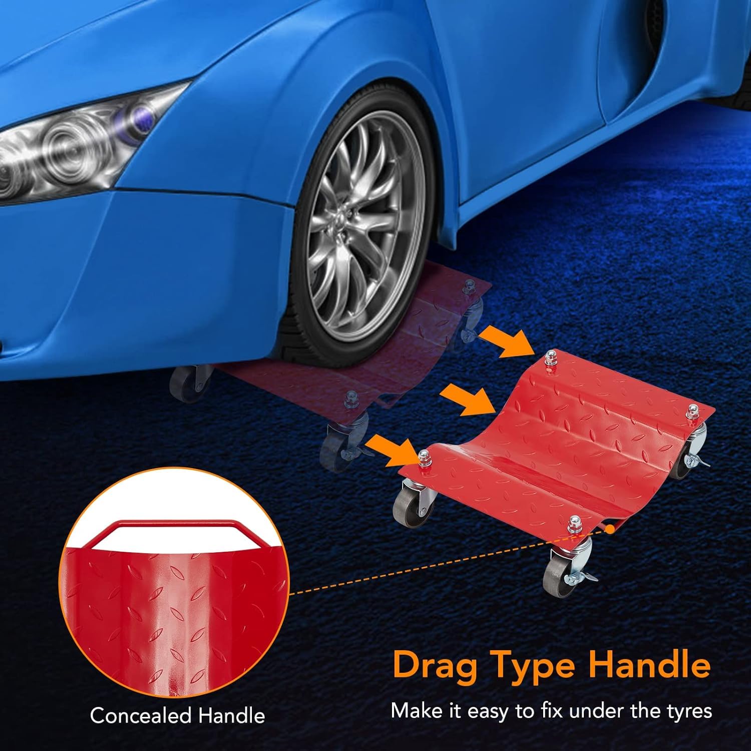 Garvee Car Dolly Set of 4, 6000LBS Capacity Wheel Dolly, Heavy Duty Vehicle Dolly Upgraded, Steel Tire Skates with Brakes, 4pcs