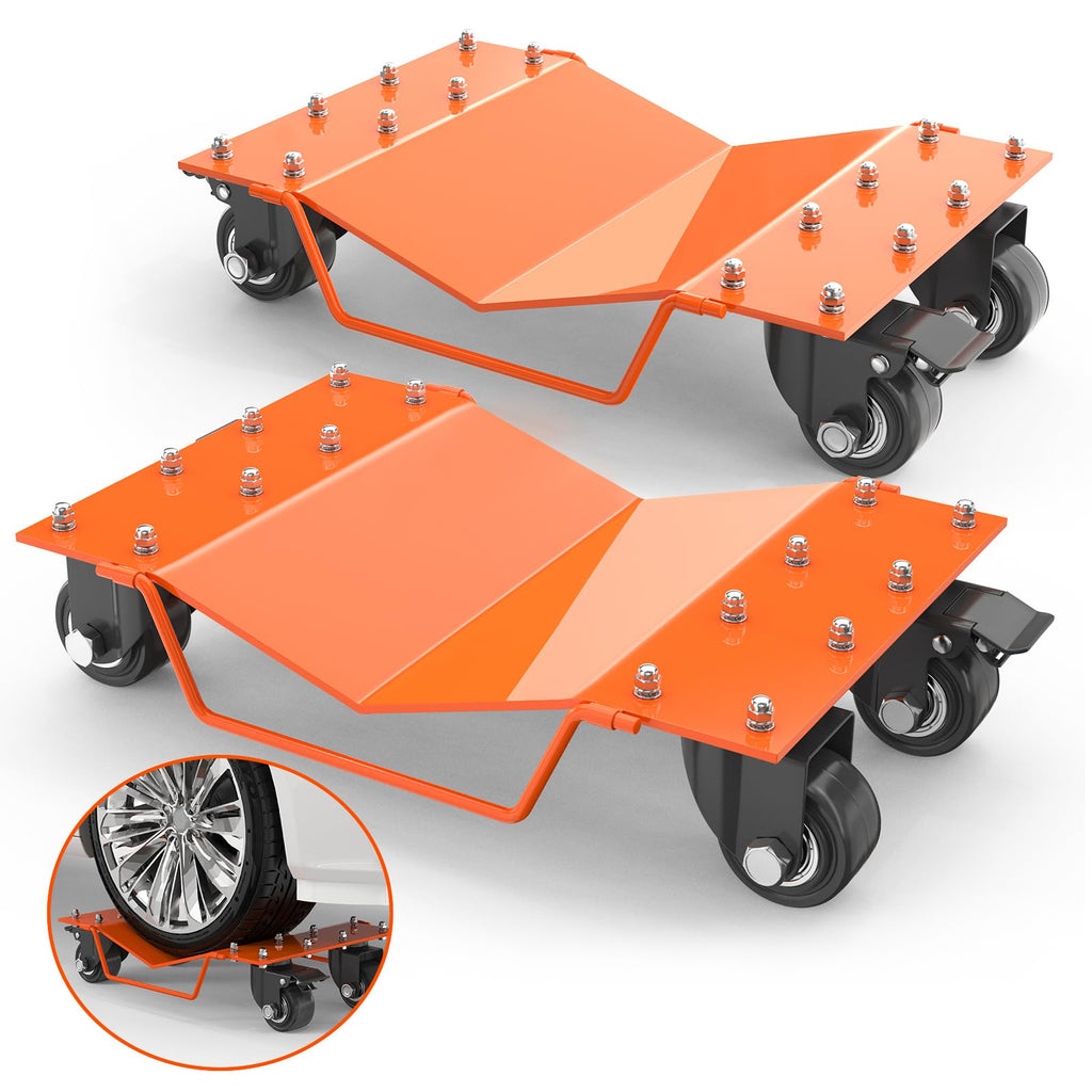 Garvee Heavy Duty Car Wheel Dolly Set, 4000LBS Car Moving Dolly, Wheel Dollies Car Tire Stake Set of 2 Piece, Car Tire Dolly Cart Moving Cars, Trucks, Motorcycles, Boats, Orange