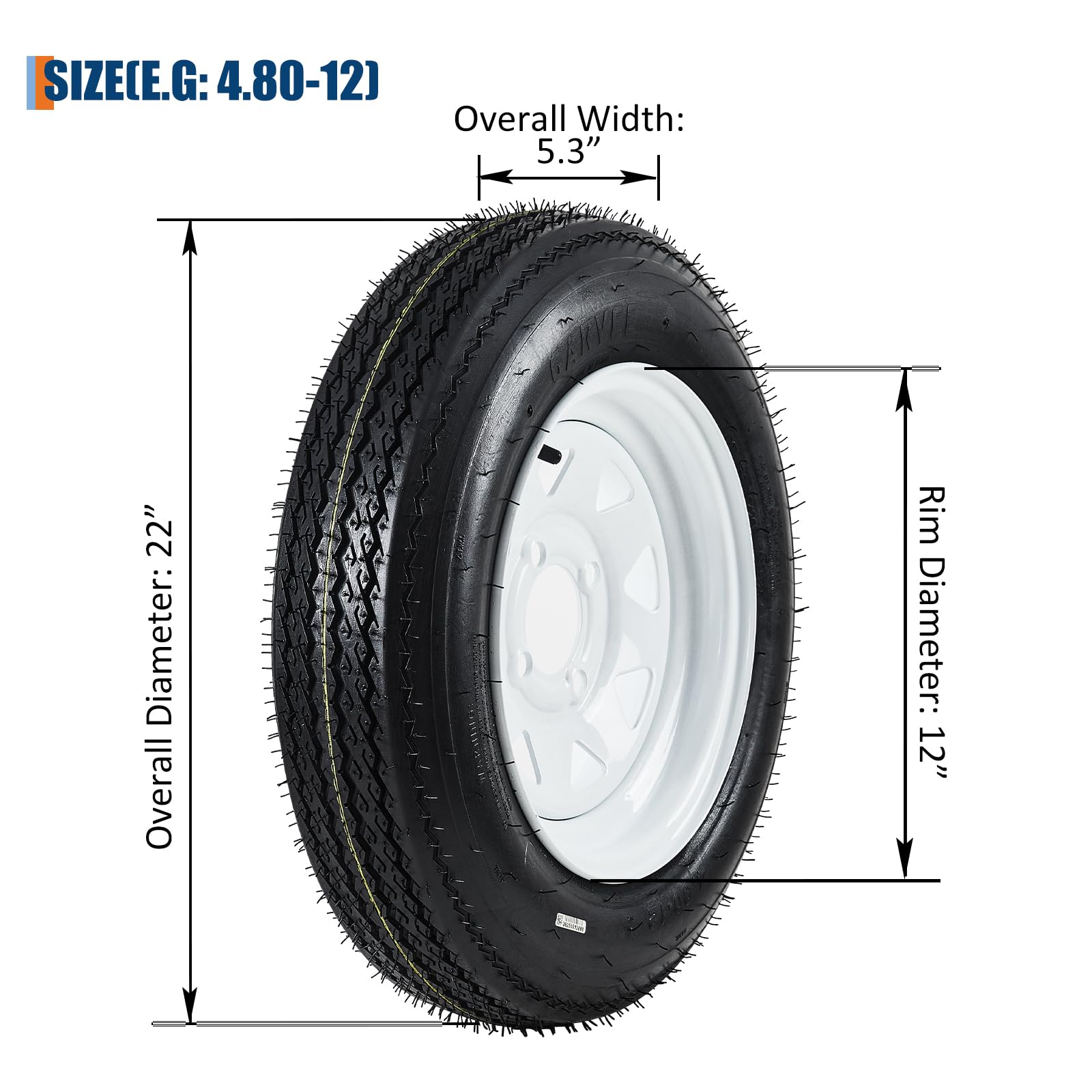 Garvee 5.30-12 Trailer Tire and Wheel Assembly, Heavy-Duty Load Range C 6PR, 12 Inch White Modular Wheel for Utility Boat Camper Trailers, Set of 2