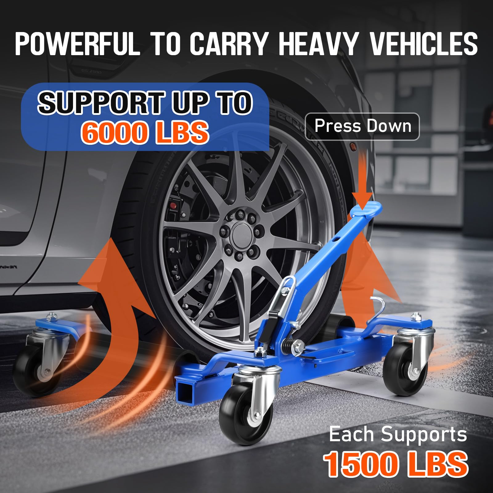 Garvee Car Dolly Set of 4 Universal Wheels Hydraulic Tire Jack Ratcheting Foot Pedal Lift 1500 LBS Black