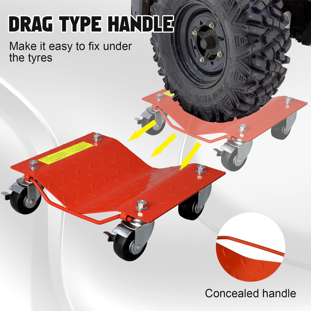 Garvee Car Dolly Set of 4 - Heavy-Duty Vehicle Wheel Dollies for Moving Cars, Motorcycles, and Trucks in Garage, 6,000 lbs Capacity, Orange