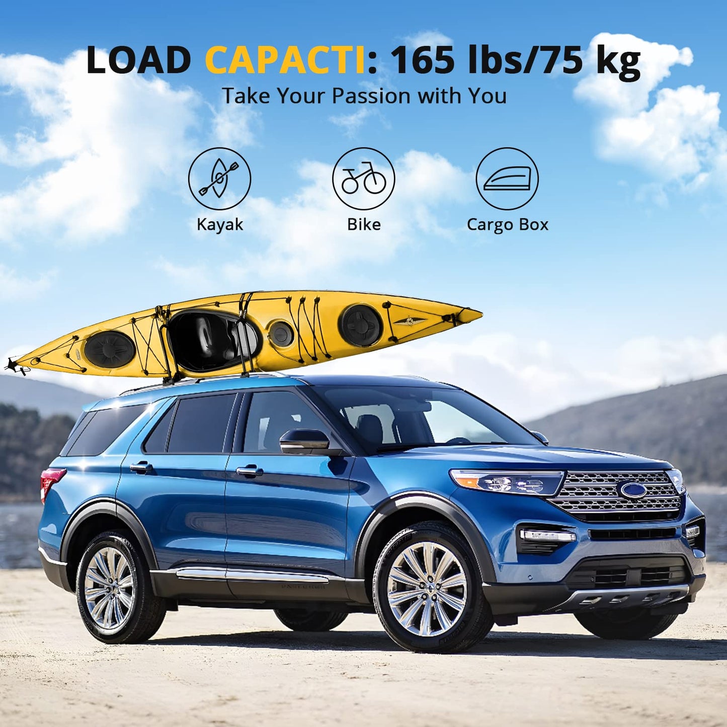 Garvee Roof Rack Cross Bars for 2011-2021 Jeep Grand Cherokee – Heavy Duty Steel Cross Bars for Rooftop Cargo, Kayak, Canoe, Bike & Snowboard