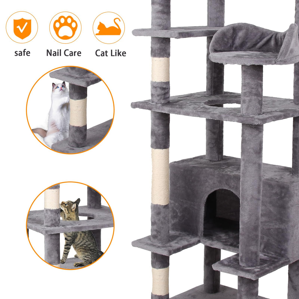 Garvee Cat Tree Tower, Multi-Level Indoor Cat Playground, Faux Fur Lounging Spot, Scratching and Exercise Post, with Anti-Tip Kit