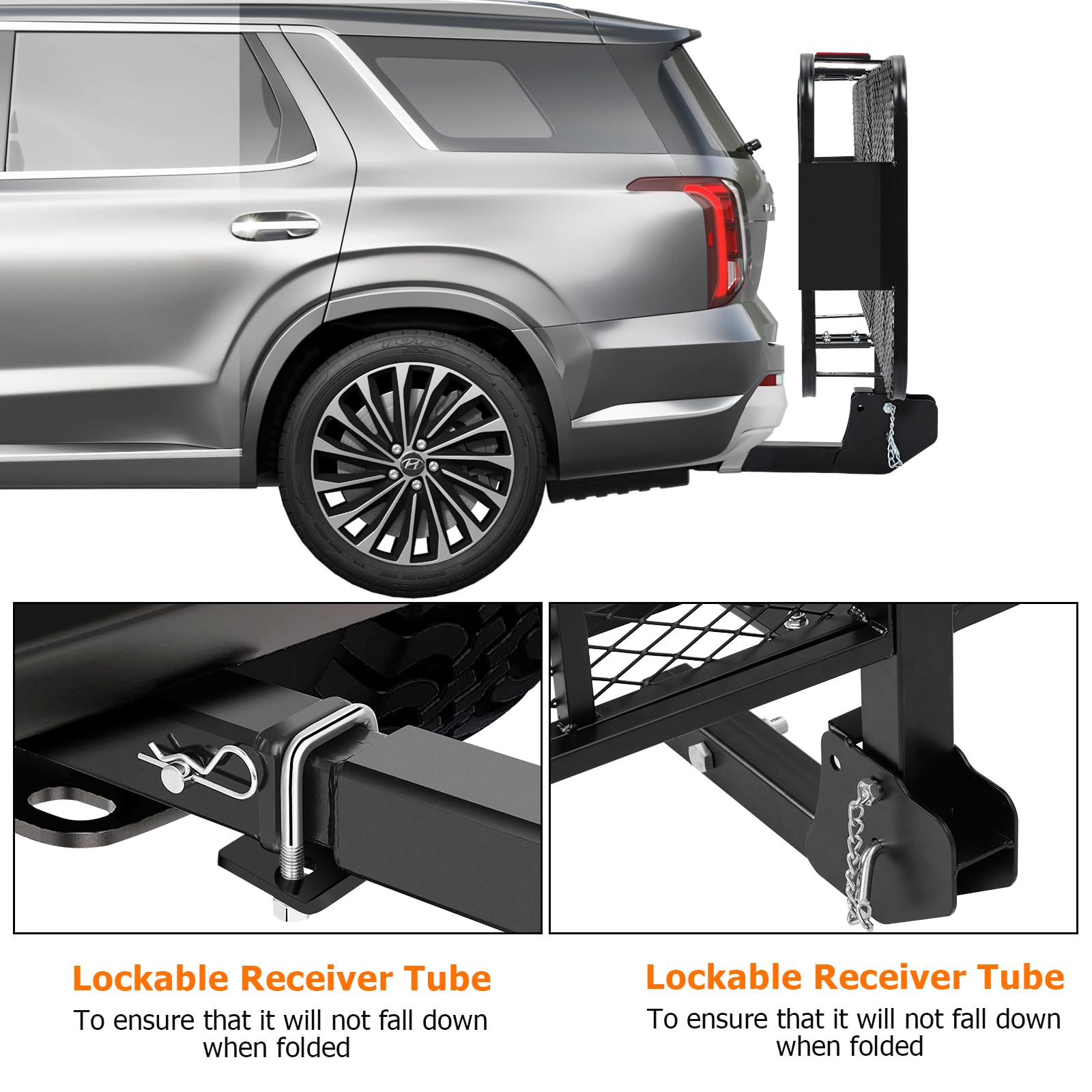 Garvee 60x20x6 Inch 500lb Capacity Folding Cargo Basket , Hitch Mount