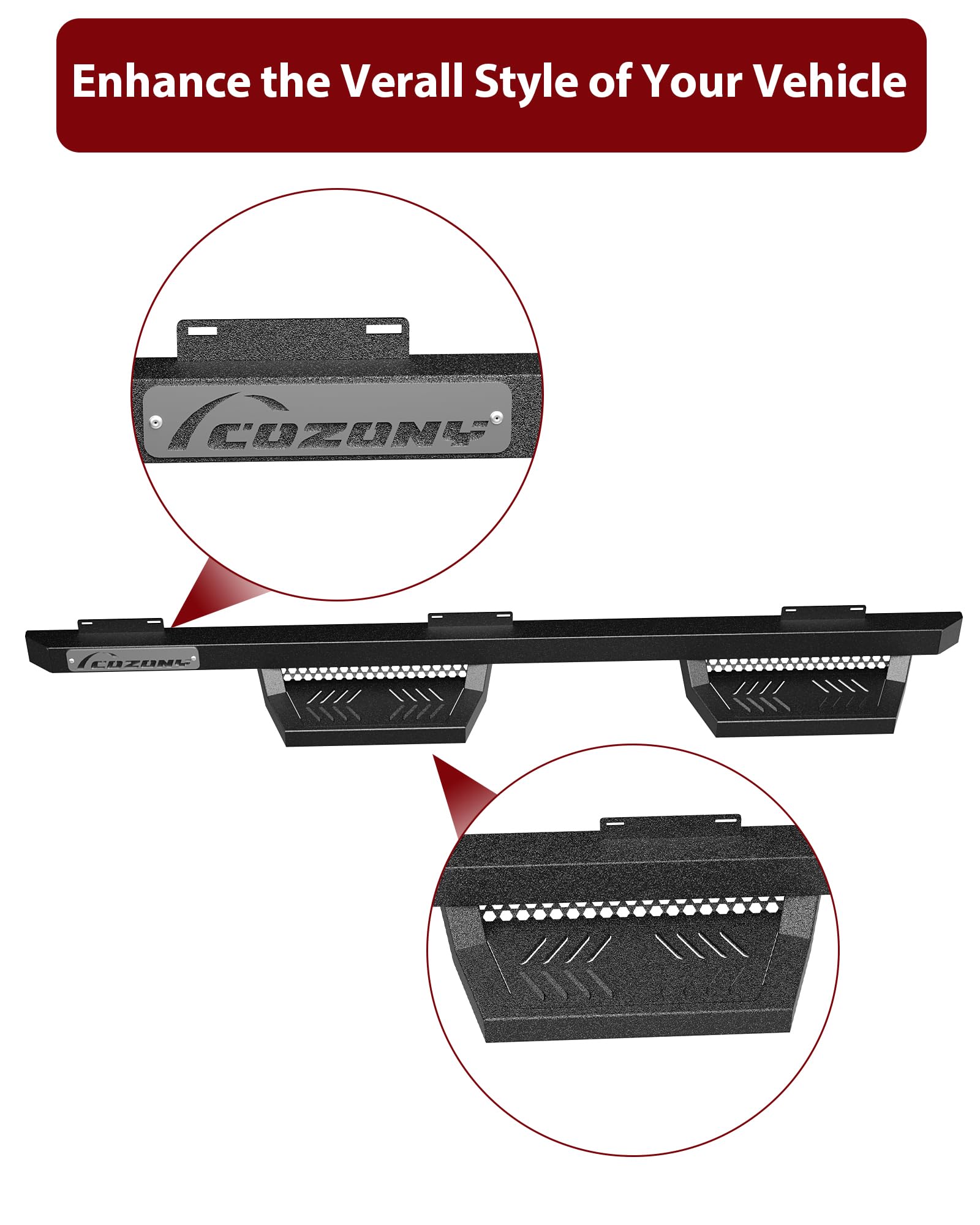 Garvee Running Boards Drop Side Steps for 2009-2018 Dodge Ram 1500 Crew Cab; 2010-2024 2500 3500; 2019-2024 Classic, Textured Black Truck Nerf Bars