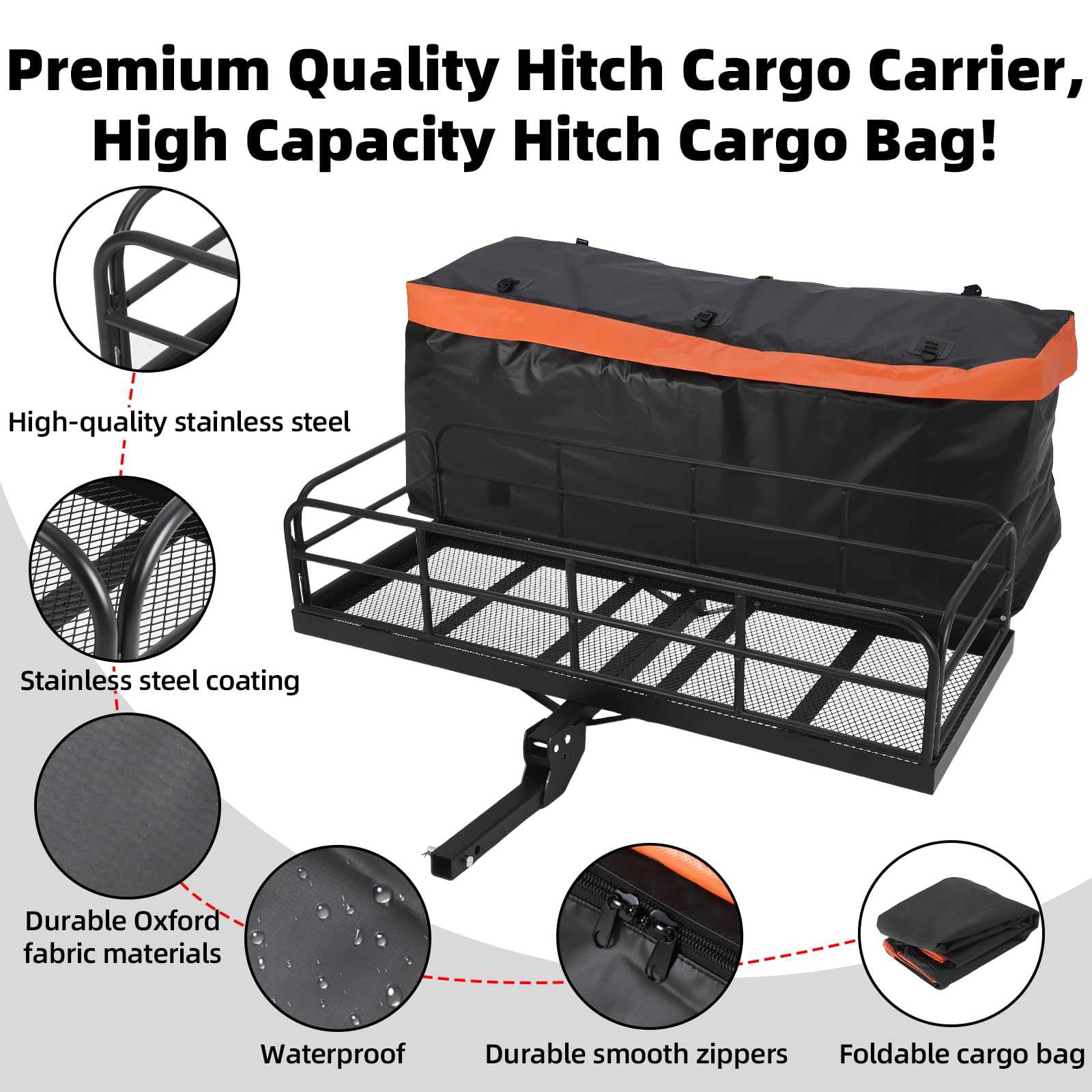 Garvee 60"x24"x14" 500 lbs Heavy Duty Foldable Trailer Hitch Cargo Carrier, Steel for SUV, Pickup, Camping & Traveling, Black