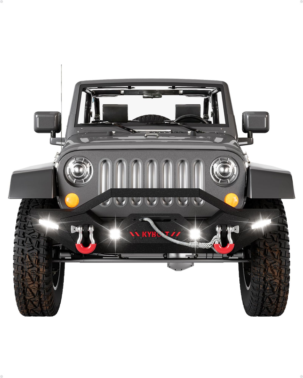 Garvee Front Bumper Compatible with 2007-2018 Jeep Wrangler JK & Unlimited, Rock Crawler Off-Road Bumper with Winch Plate & 4 LED Lights & D-rings Black