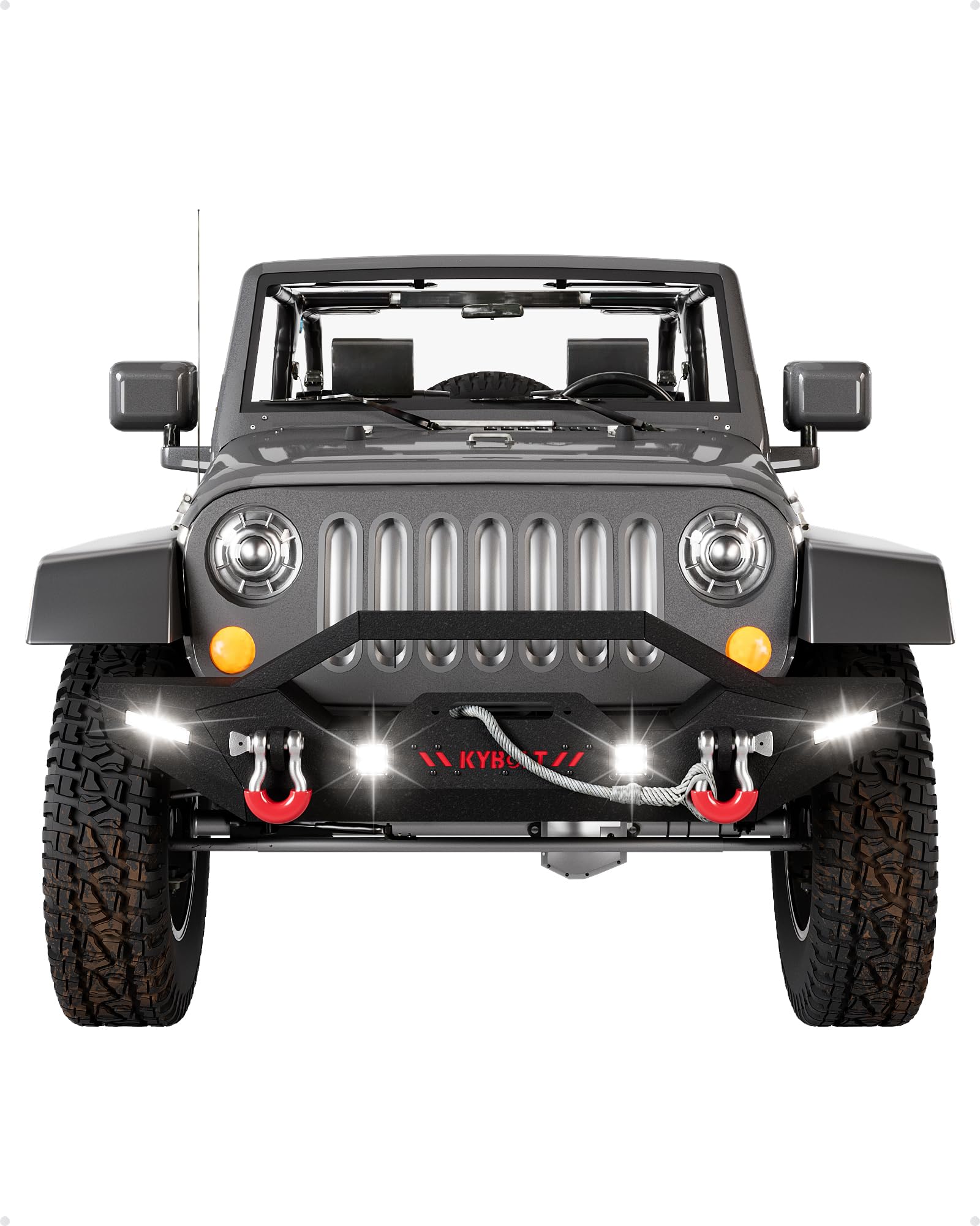 Garvee Front Bumper Compatible with 2007-2018 Jeep Wrangler JK & Unlimited, Rock Crawler Off-Road Bumper with Winch Plate & 4 LED Lights & D-rings Black
