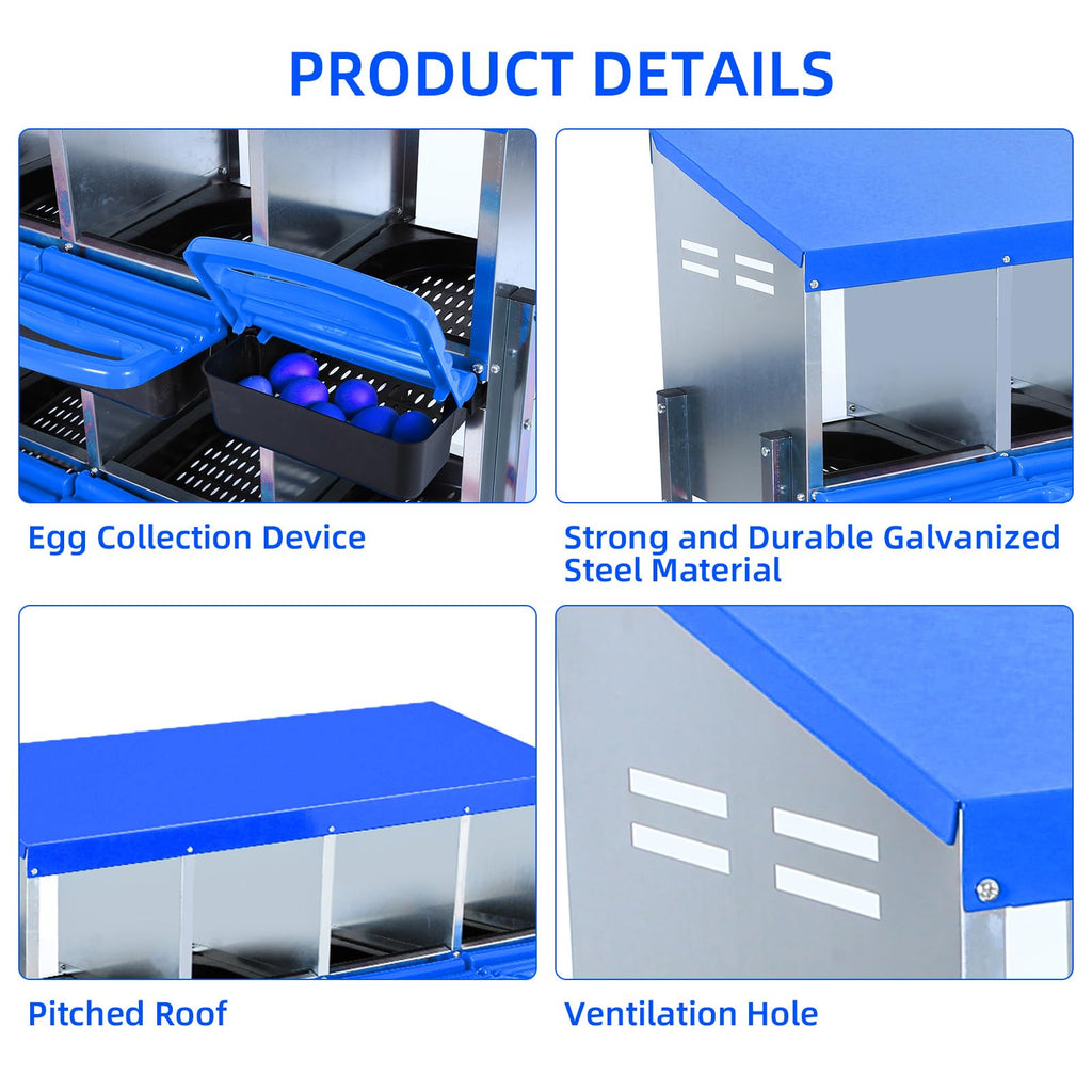 Garvee Chicken Nesting Box 10-Hole Roll Away Egg Laying Box with Lid Heavy-Duty Galvanized Steel Rustproof Design Blue with Bracket Legs