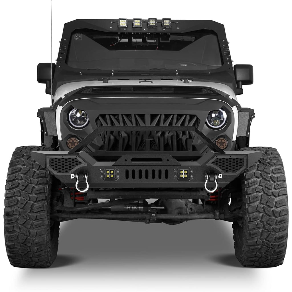 Garvee Front Bumper Compatible with 2007-2018 Jeep Wrangler JK & Unlimited JKU (2/4 Doors), Rock Crawler Off Road Full Width Bumper with Winch Plate Mounting & 2 x D-Rings
