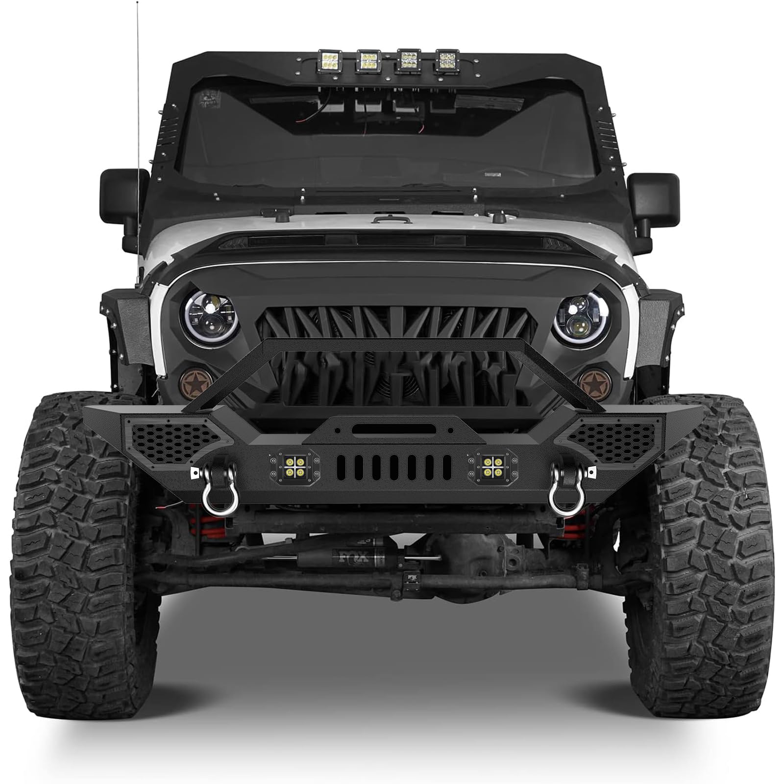 Garvee Front Bumper Compatible with 2007-2018 Jeep Wrangler JK & Unlimited JKU (2/4 Doors), Rock Crawler Off Road Full Width Bumper with Winch Plate Mounting & 2 x D-Rings
