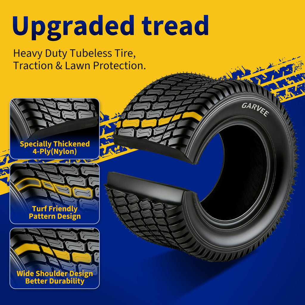 Garvee 22x11-10 Lawn Mower Tires Set of 2 4-Ply Tubeless Turf Tires for Mowers & Yard Carts 22x11x10 Black