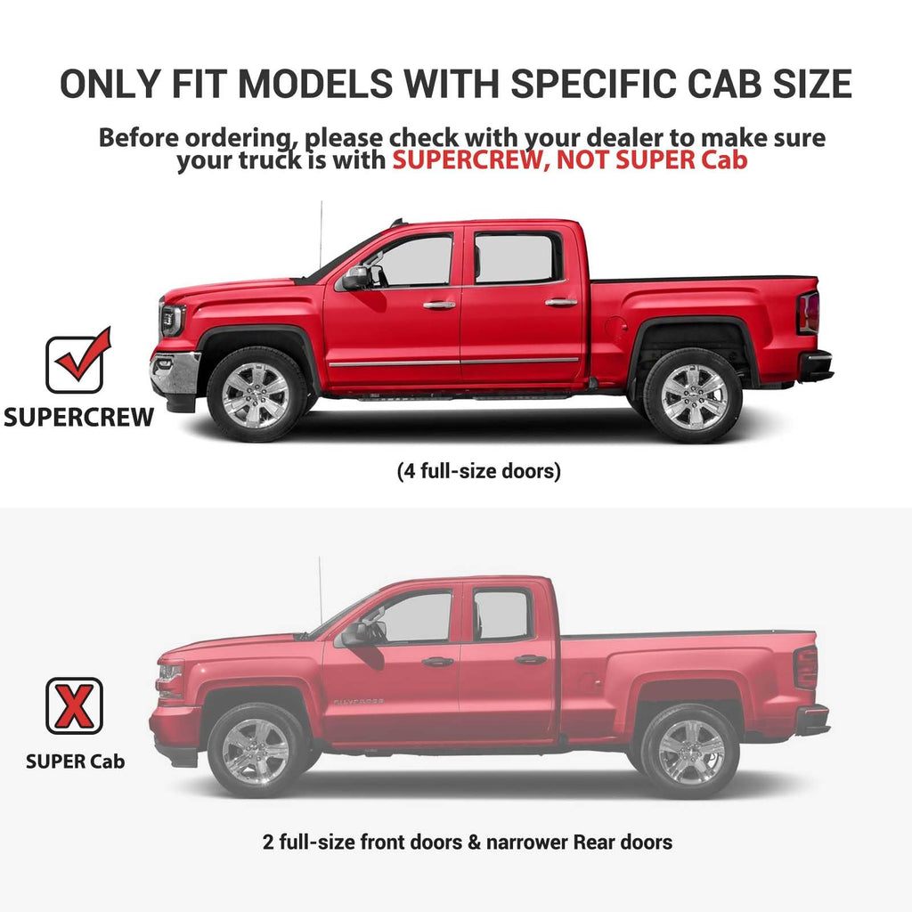 Garvee Running Board for 2015-2021 F150 SuperCrew Cab & 2017-2021 F250 F350 F450 F550 Super Duty, Durable, Stylish, Stable, 4-Inch Wide, Black