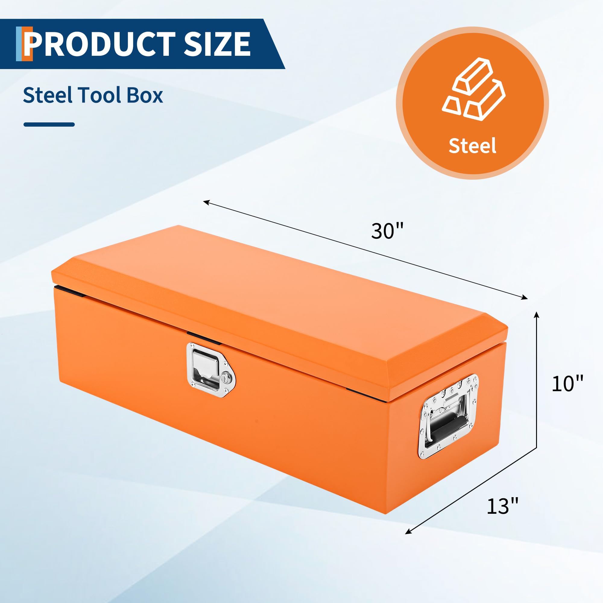 Garvee Black Steel Truck Bed Tool Box, Diamond Plate, Side Handle, Lock Keys, Compact Storage for Pickup, Truck, RV, Trailer