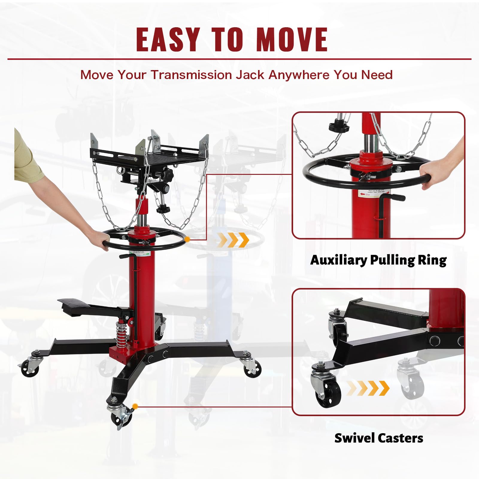 GARVEE 1322 lbs Hydraulic Transmission Jack Lift - Adjustable Telescoping Jack with Anti-Slip Rubber Pad, Pedal Control, and 33.8" to 72.8" Lifting Range
