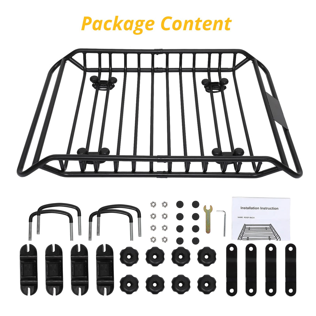 Garvee 63x43 Inch Car Roof Rack Basket 300LBS Heavy Duty Steel Cargo Basket Universal Rooftop Cargo Carrier with Extension for SUV, Pick Up,Trucks,Car