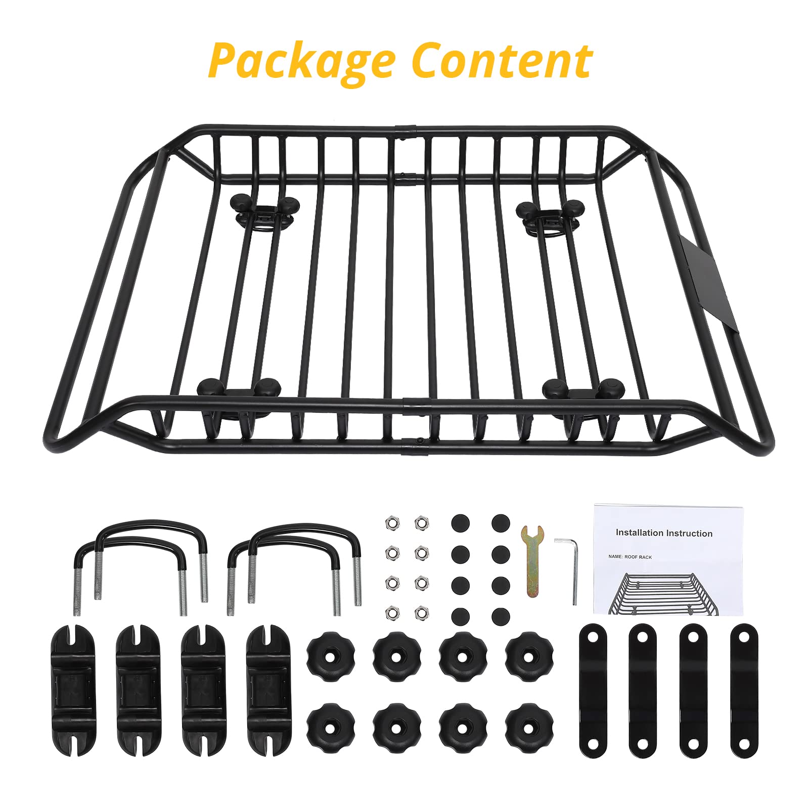 Garvee 63x43 Inch Car Roof Rack Basket 300LBS Heavy Duty Steel Cargo Basket Universal Rooftop Cargo Carrier with Extension for SUV, Pick Up,Trucks,Car