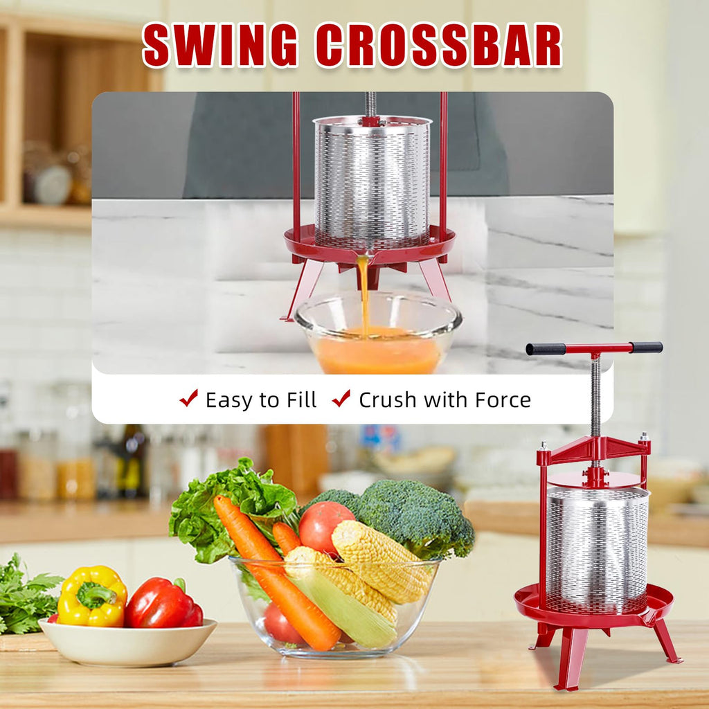 Garvee Manual Fruit Wine Press 3.69 Gal, Stainless Steel Fruit and Wine Press with T-Handle, Stable Triangular Structure, Wine Making Press for Outdoor, Kitchen