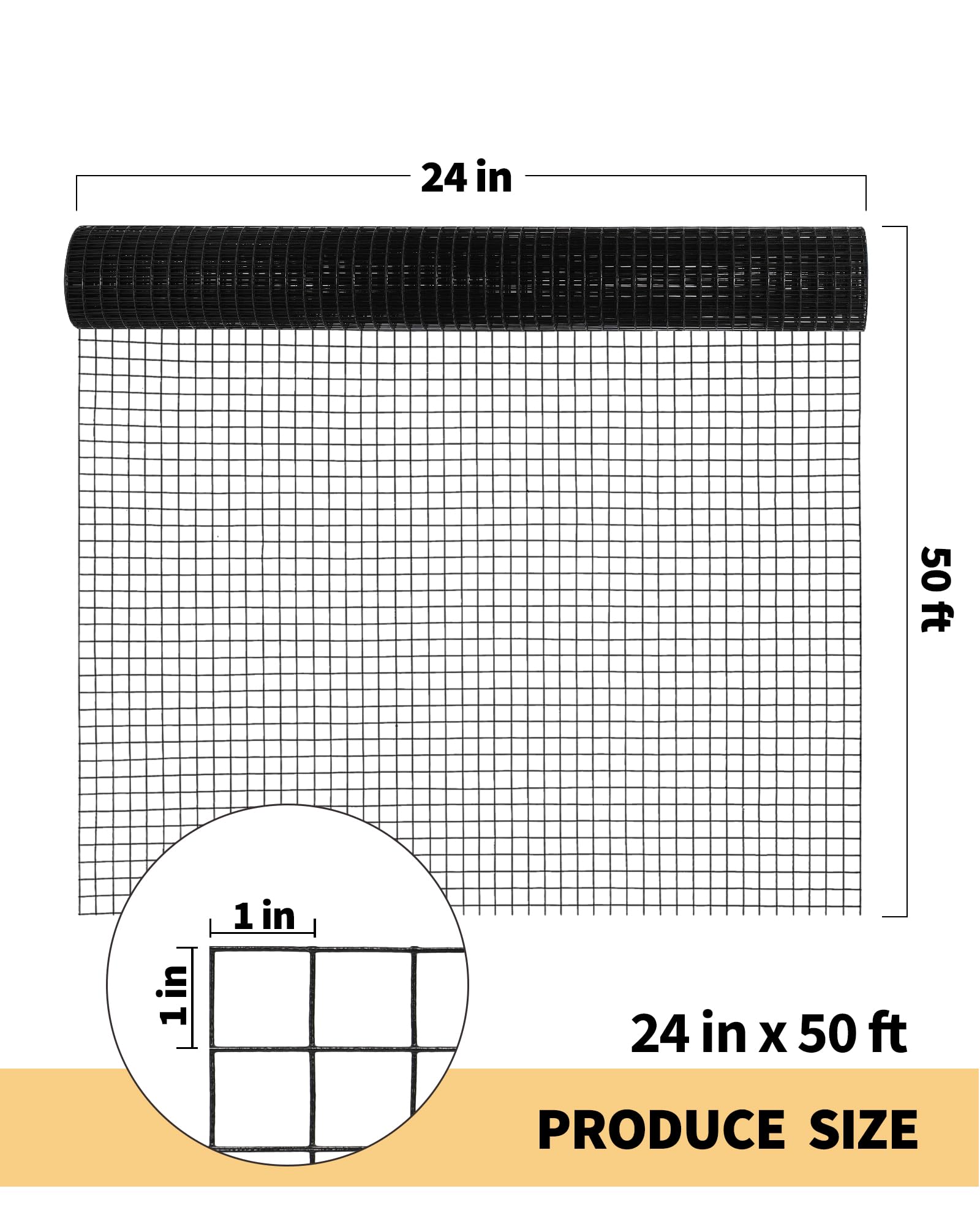 Garvee Black Hardware Cloth 15 Gauge 36" x 100' Vinyl Coated and Galvanized Alloy Steel Wire Mesh Roll, 1:1inch Chicken Wire Fencing Mesh, Wire Fence Roll for Garden Pet/Poultry Enclosures Protection