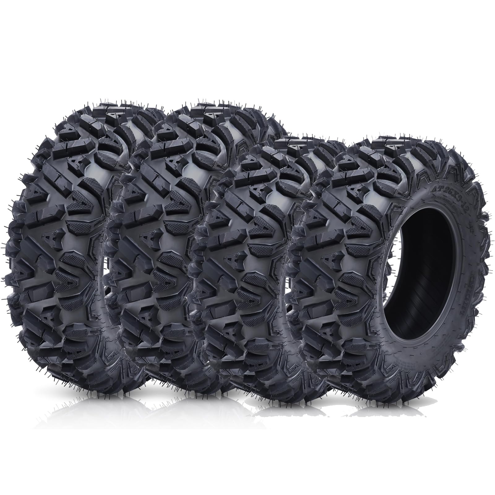Garvee Set of 4 UTV/ATV Tubeless 6Ply Mud & Trail Tires, Front 26x9-12, Rear 26x11-12, Rubber, Off-Road Terrain
