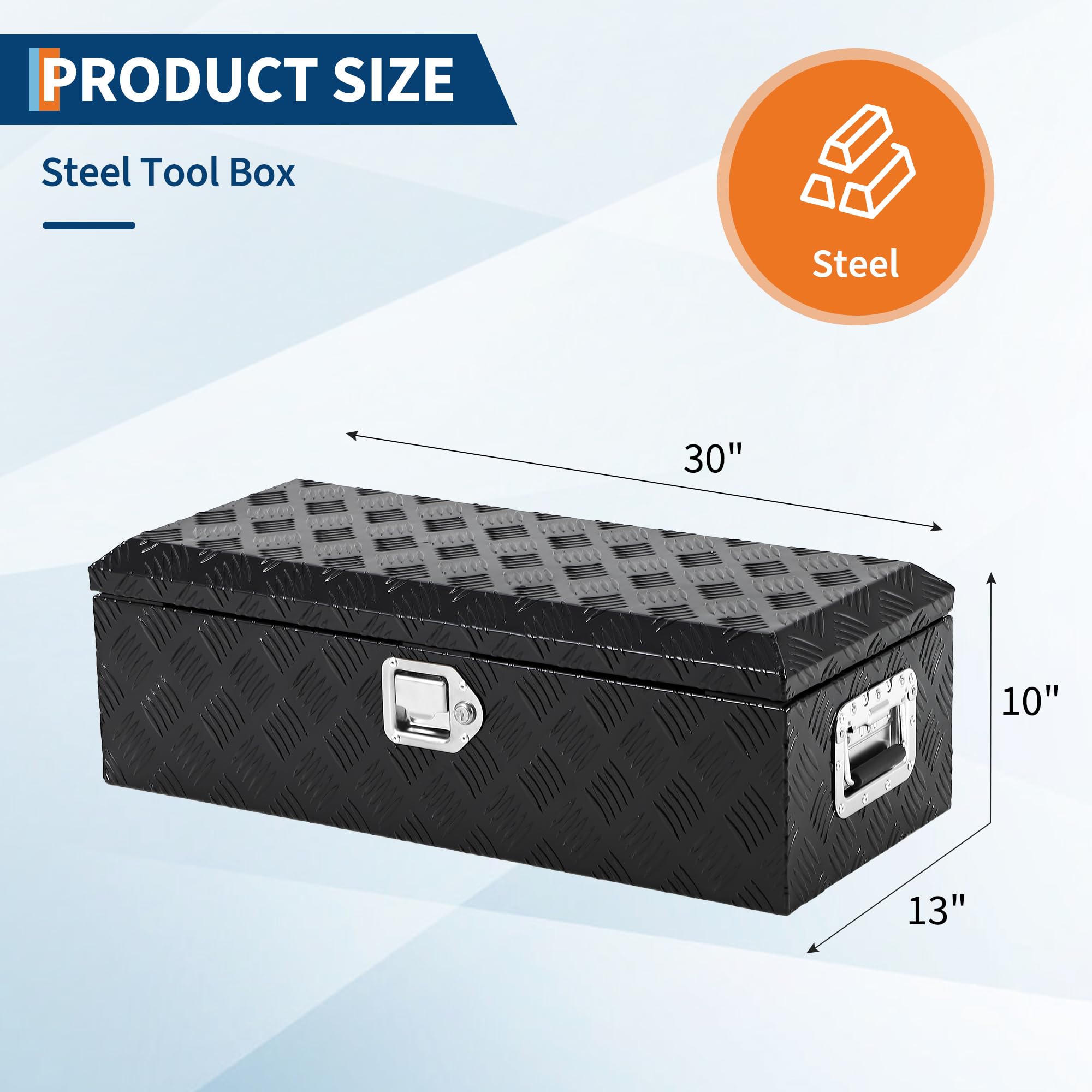 Garvee 30X13 Inch Truck Bed Tool Box, Heavy-Duty Aluminum Diamond Plate Storage Chest, Waterproof with Lock, for Trucks, Trailers, RVs, and Warehouses, Black