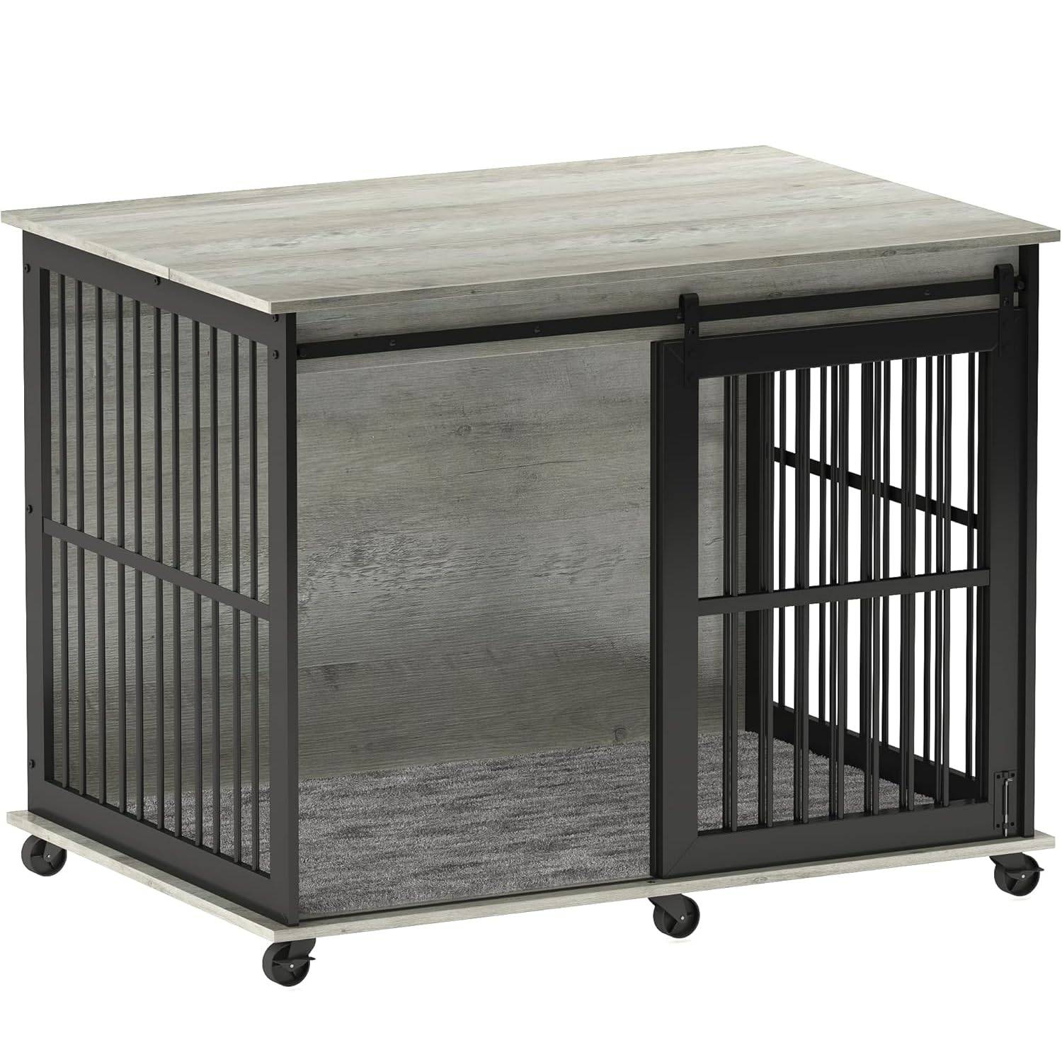 Garvee Furniture Style Dog Crates with Sliding Iron Door, Modern Decorative Pet House, Indoor Puppy Kennel for Medium Dogs, Grey