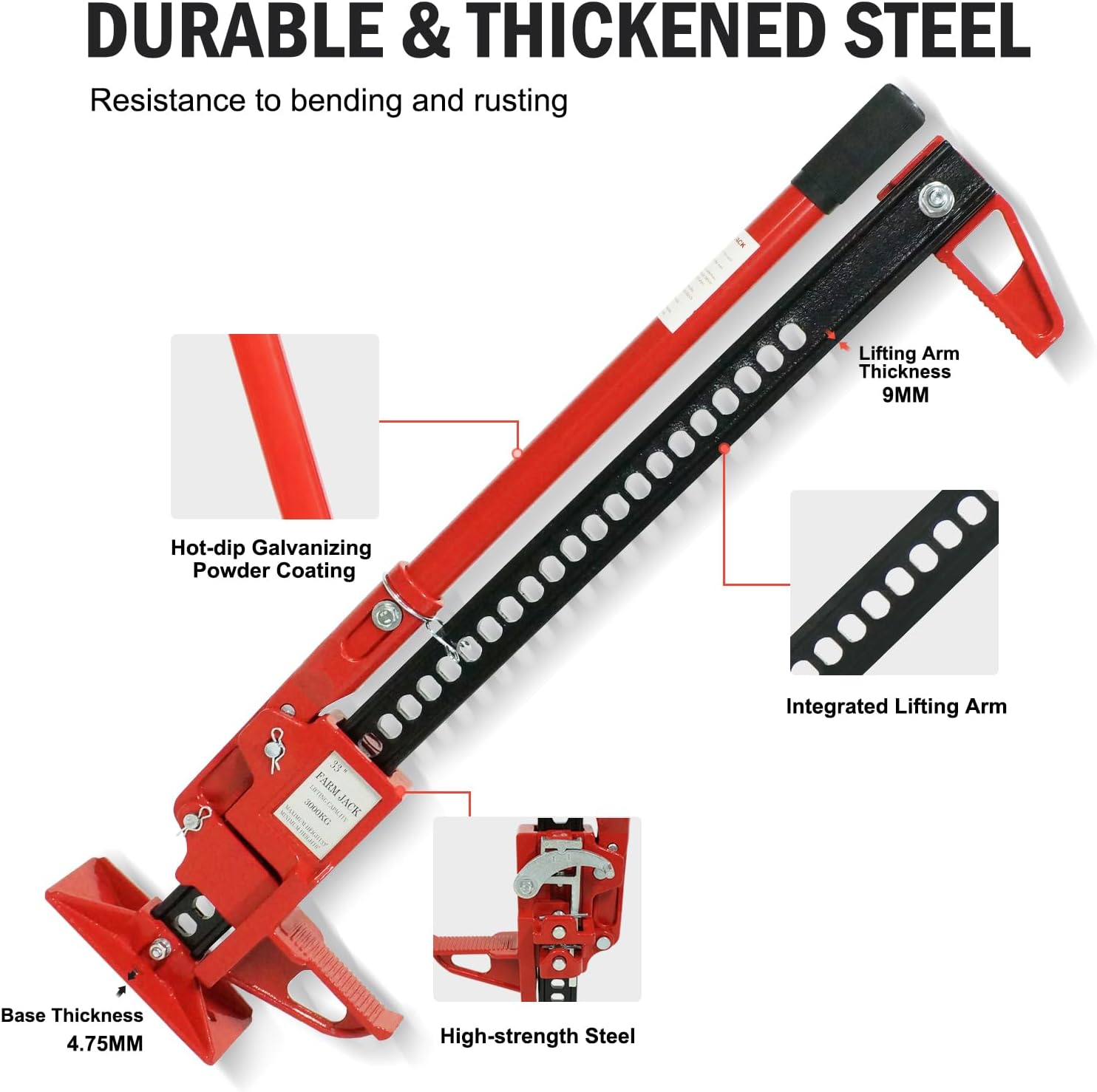 Garvee 3 Ton Farm Jack, 33" Utility Farm Jack, 6600 Lbs Capacity Ratcheting Off Road Utility Jack, Heavy-Duty Farm Jack Foratv, Utv, SUV, Tractor, Truck, Universal Jack