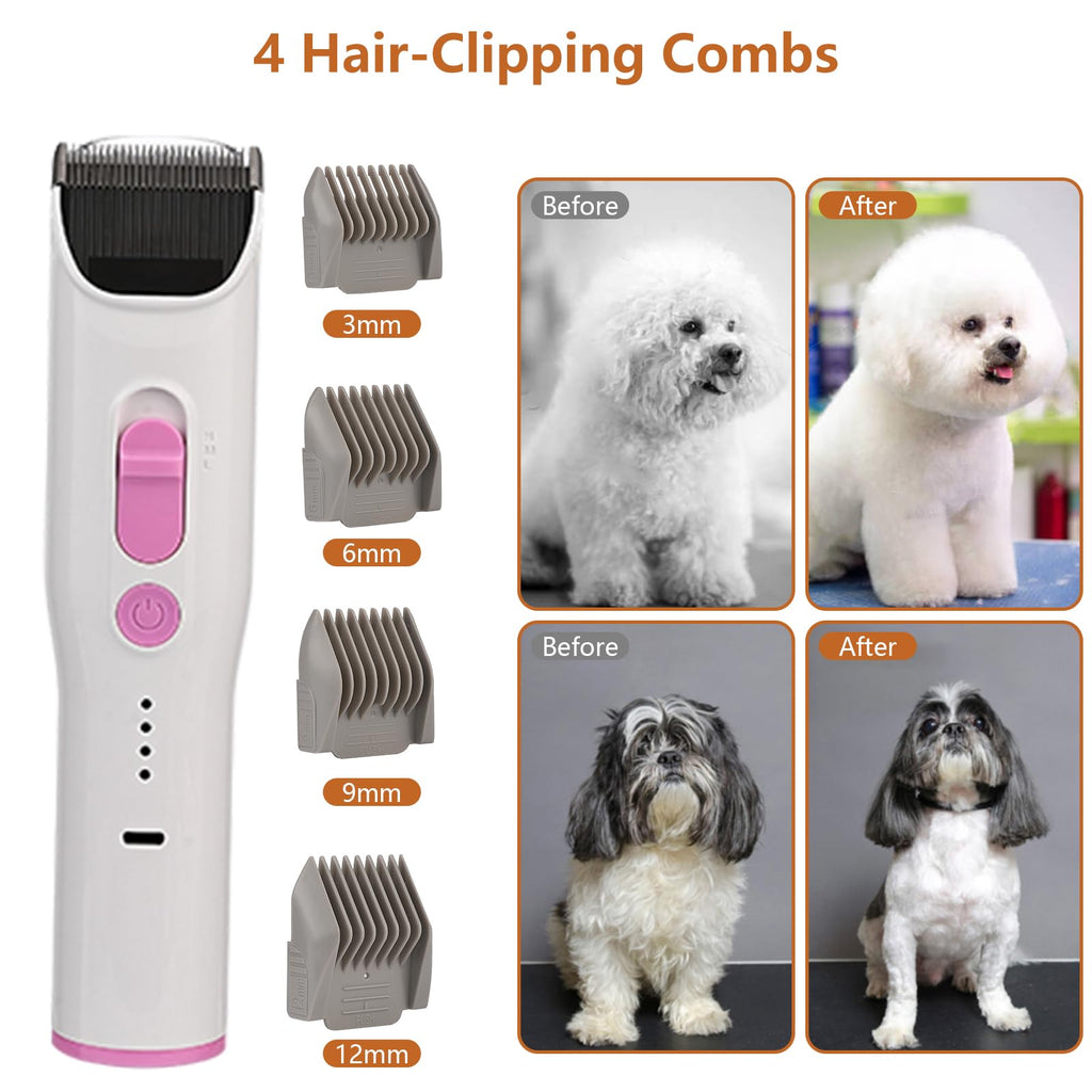 Garvee Pet Grooming Vacuum, 13.4Kpa Suction Power, 2 L Large Dust Cup Low Noise Dog Hair Remover , 5 Professional Grooming Kit for Dogs and Cats, Pink