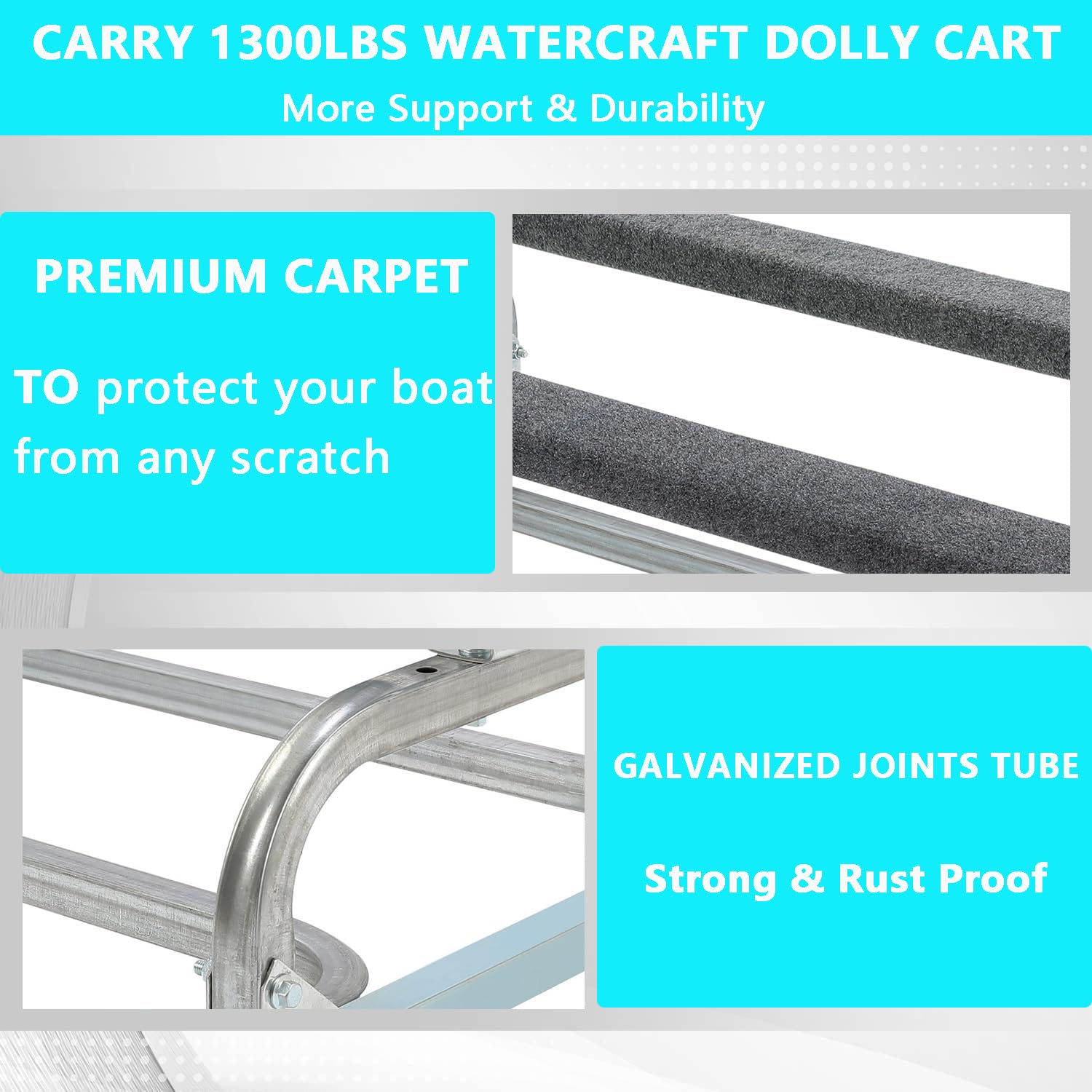 Garvee Jet Ski Dolly - 1300 lbs Watercraft PWC Dolly with Adjustable Bunks and 4 Brake Casters for Moving Watercraft, Galvanized Steel, Multi-Size Adjustable, Rust-Resistant