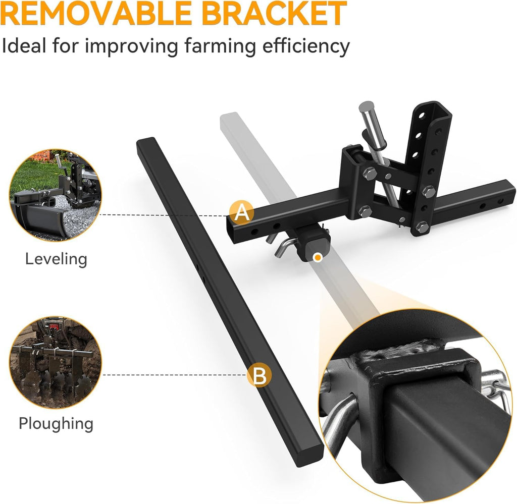 Garvee Manual Implement Lift Heavy-Duty Steel 1-Point 2-Inch Receiver Adjustable Height ATV UTV Tractor 50 Inches Black