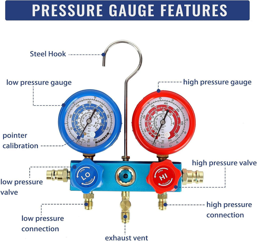 Garvee Vacuum Pump Kit Efficient Quiet Operation Aluminum Alloy Casing HVAC Gauge Reading Carry Bag