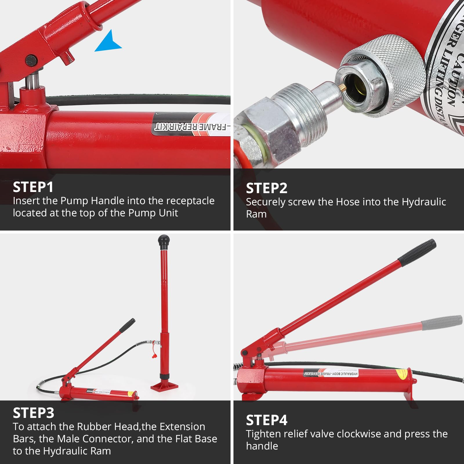 Garvee 20 Ton Porta Power Hydraulic Kit + 4.7 Ft Oil Hose + Portable Hydraulic Jack + TPU Seal + Electrostatic Powder + Auto Body Frame Repair + Construction