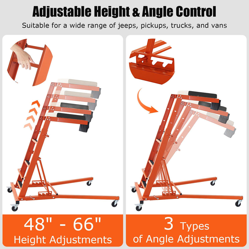 Garvee Automotive Engine Creeper, Engine Creeper with Adjustable Height 48" to 66"，400 LBS Engine Creeper, 4 Swivel Caster Wheels, Auto Repair and Maintenance - Orange