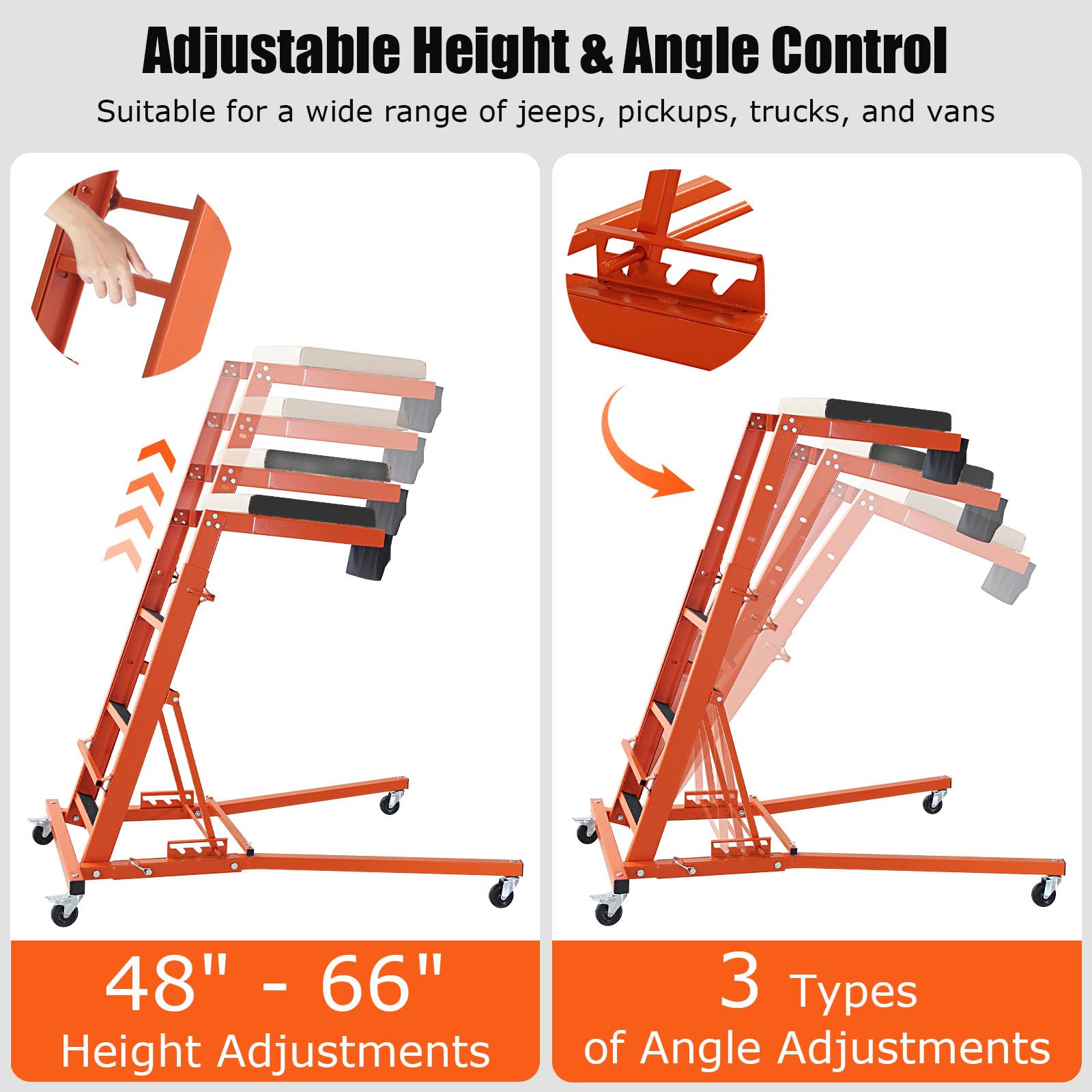 Garvee Automotive Engine Creeper, Engine Creeper with Adjustable Height 48" to 66"，400 LBS Engine Creeper, 4 Swivel Caster Wheels, Auto Repair and Maintenance - Orange