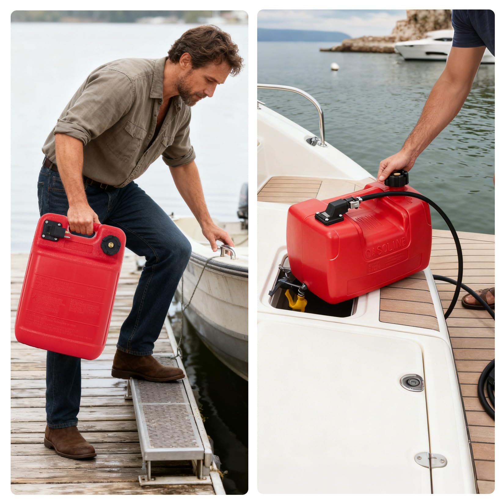 Garvee 3 Gallon Portable Boat Fuel Gas Tank, 12L Marine Tank with Line and Connector, I-Shaped Handle, Compatible with Boats, Kayaks & Outboard Engines, Compact Design, Durable HDPE Material