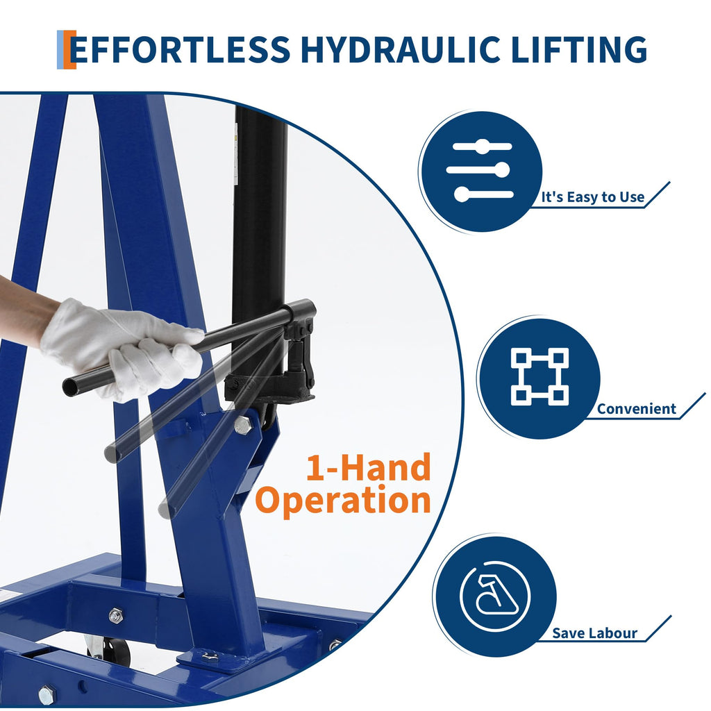 Garvee Engine Hoist Cherry Picker 2 Ton Folding Hydraulic Shop Crane with Telescopic Boom for Workshops Garage Blue