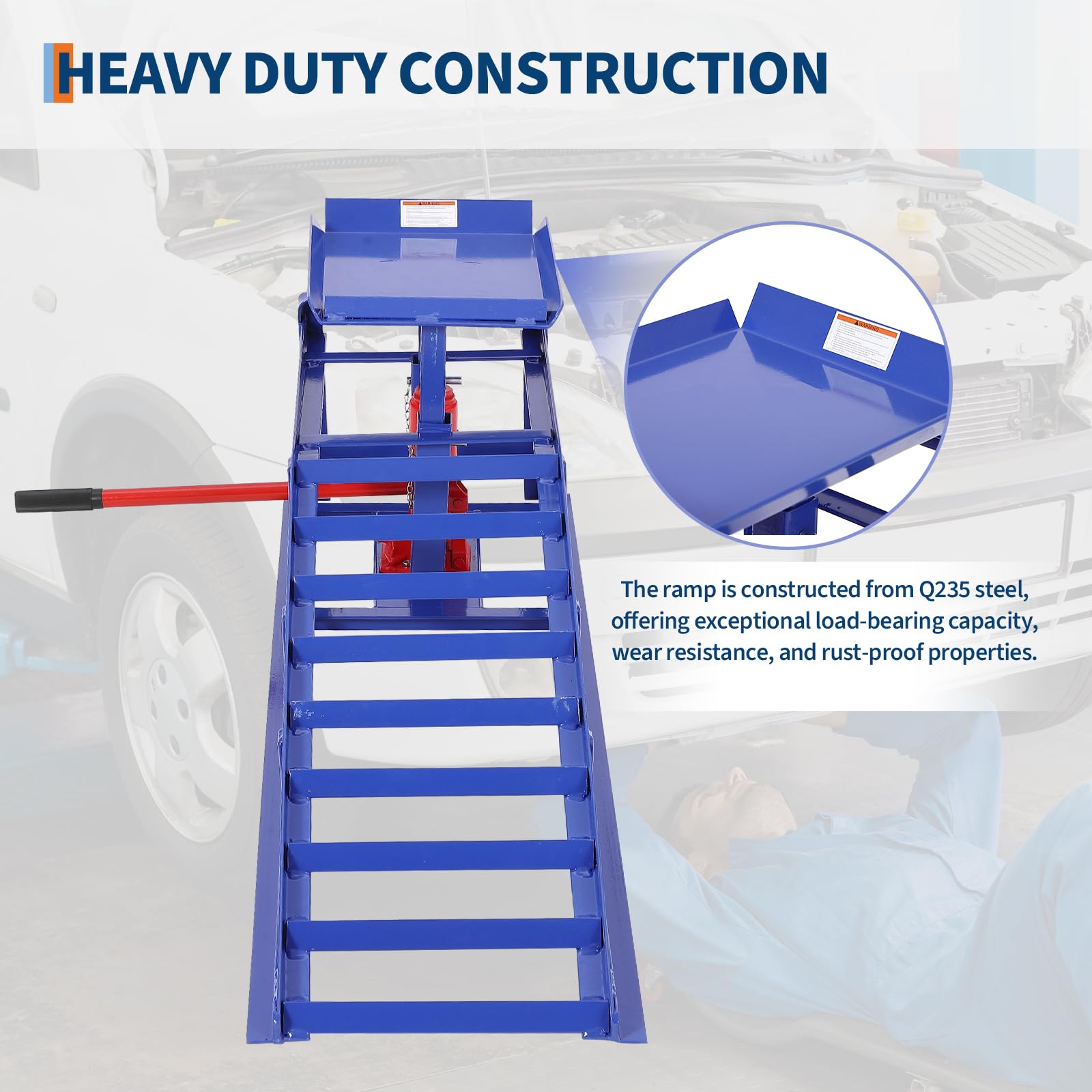 Garvee 2-Pack Hydraulic Car Ramps, 5T/11000 lbs Capacity Low-Profile Car Lift with Adjustable Height (9.4"-13.34") for Trucks, Trailers, and Auto Repair in Garage, Blue