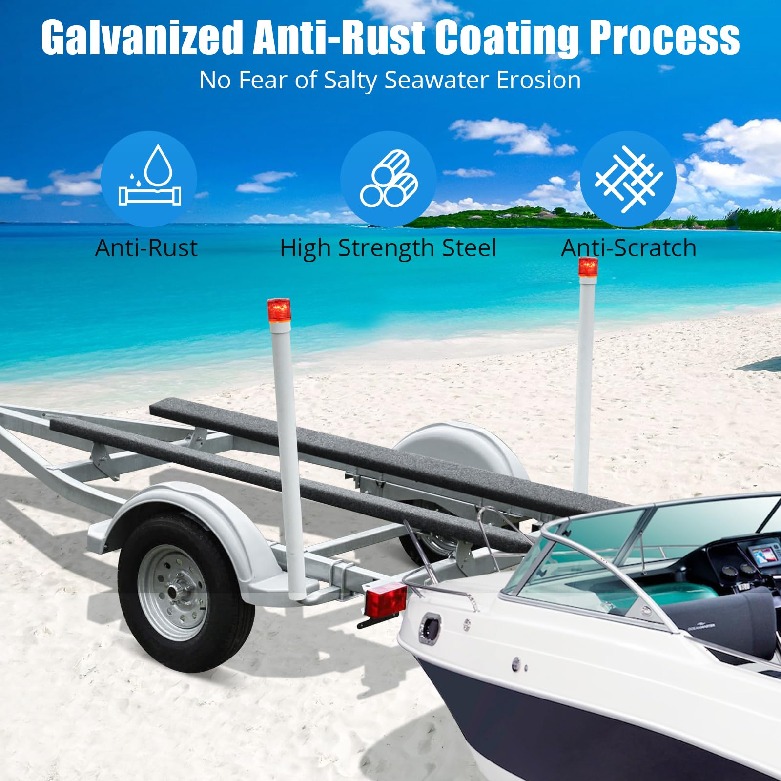 Garvee 40" 2PCS Rustproof Steel Trailer Guide with Light, Boat Trailer Guide, Adjustable Width Design Trailer Guide Poles, Trailer Guides with PVC Pipes with Light