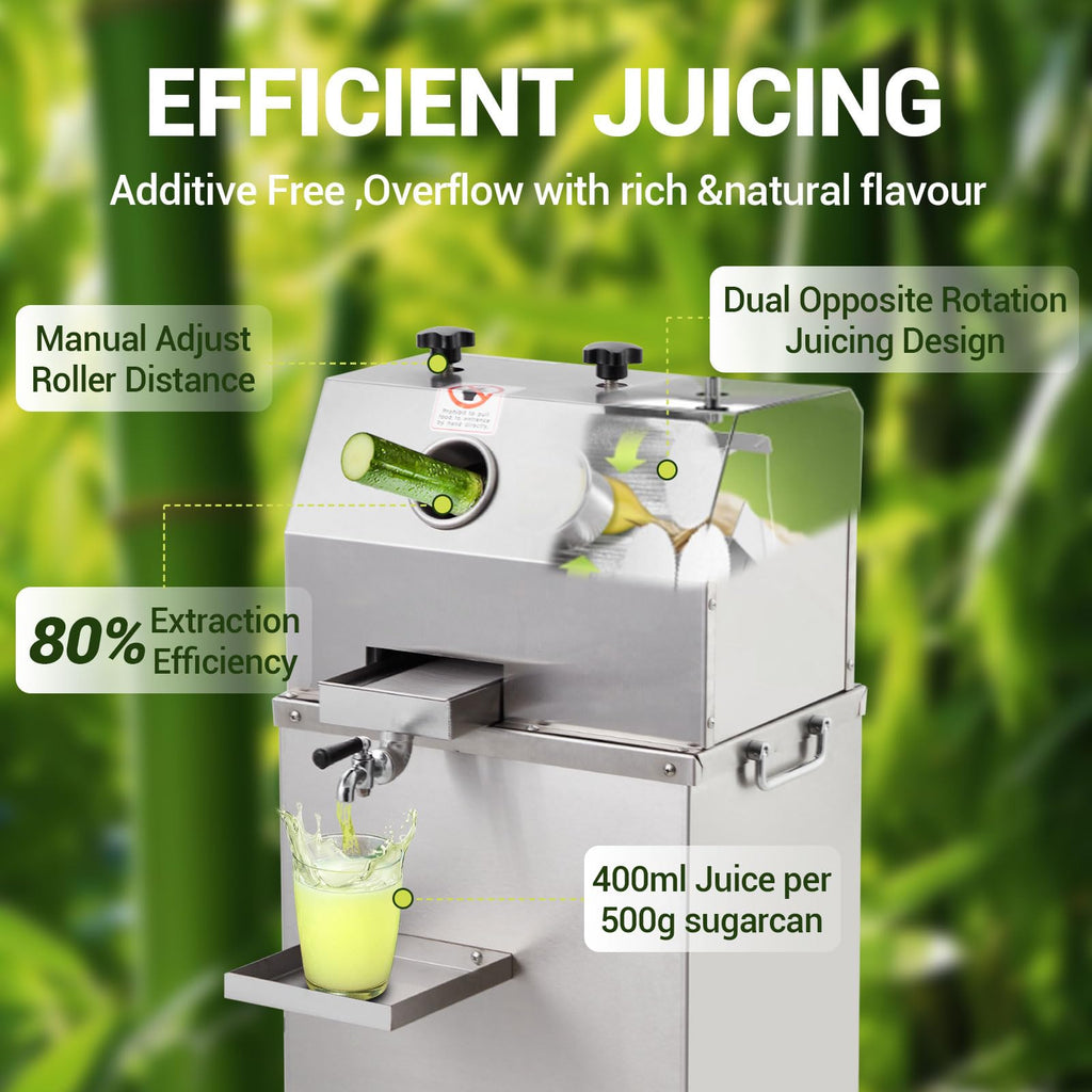 Garvee Sugarcane Juicer, 800W Sugarcane Juicer with 3 Stainless Steel Drums, 2.4-inch Large Inlet, Sugarcane Juicer without Wheel, 661LBS/H, Suitable for Home/Commercial Use