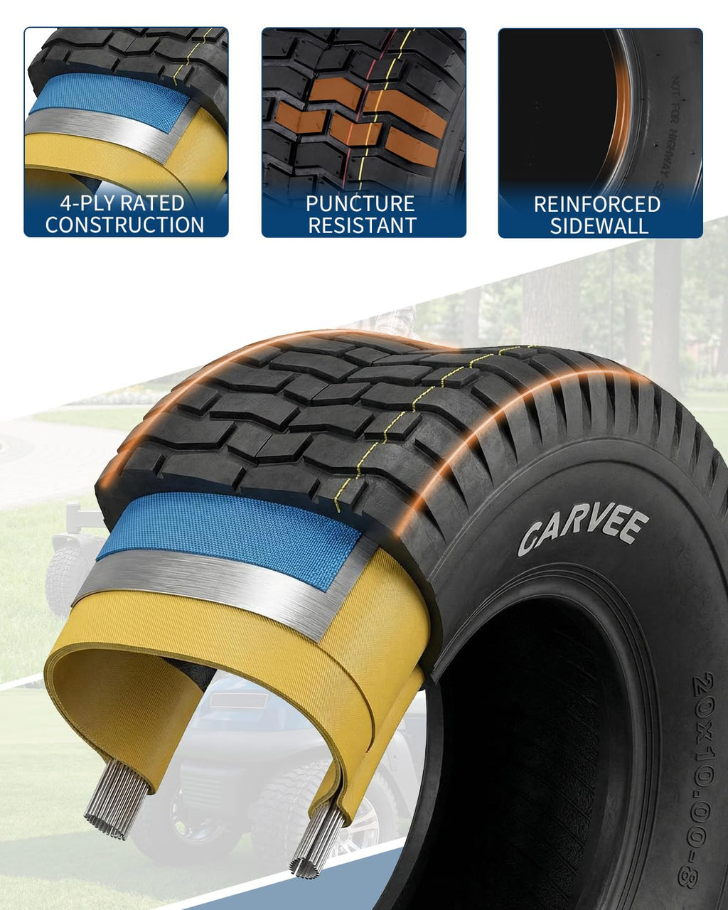 Garvee 2 Pack 20x10.00-8 Lawn Mower Tire V Pattern Tubeless For Lawn Garden Mowers Utility Vehicles 20x10-8 Black