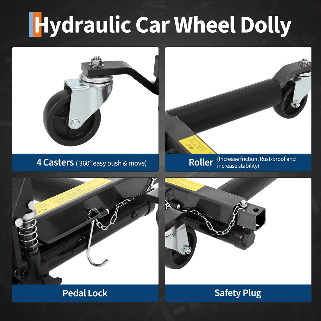 Garvee Car Dolly Jack Set of 2 Hydraulic Wheel Dolly Car Skate for Auto Repair Garage Moving Maintenance 1500 Lbs Black