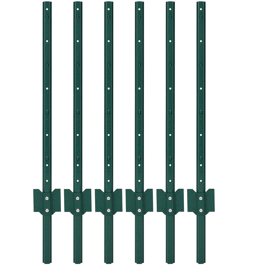 Garvee 3FT Metal Fence Posts, Pack of 6 - U-Shaped Steel Stakes, Rust-Resistant Heavy-Duty Green Fence Posts for Garden, Yard, Farm, No-Dig Installation