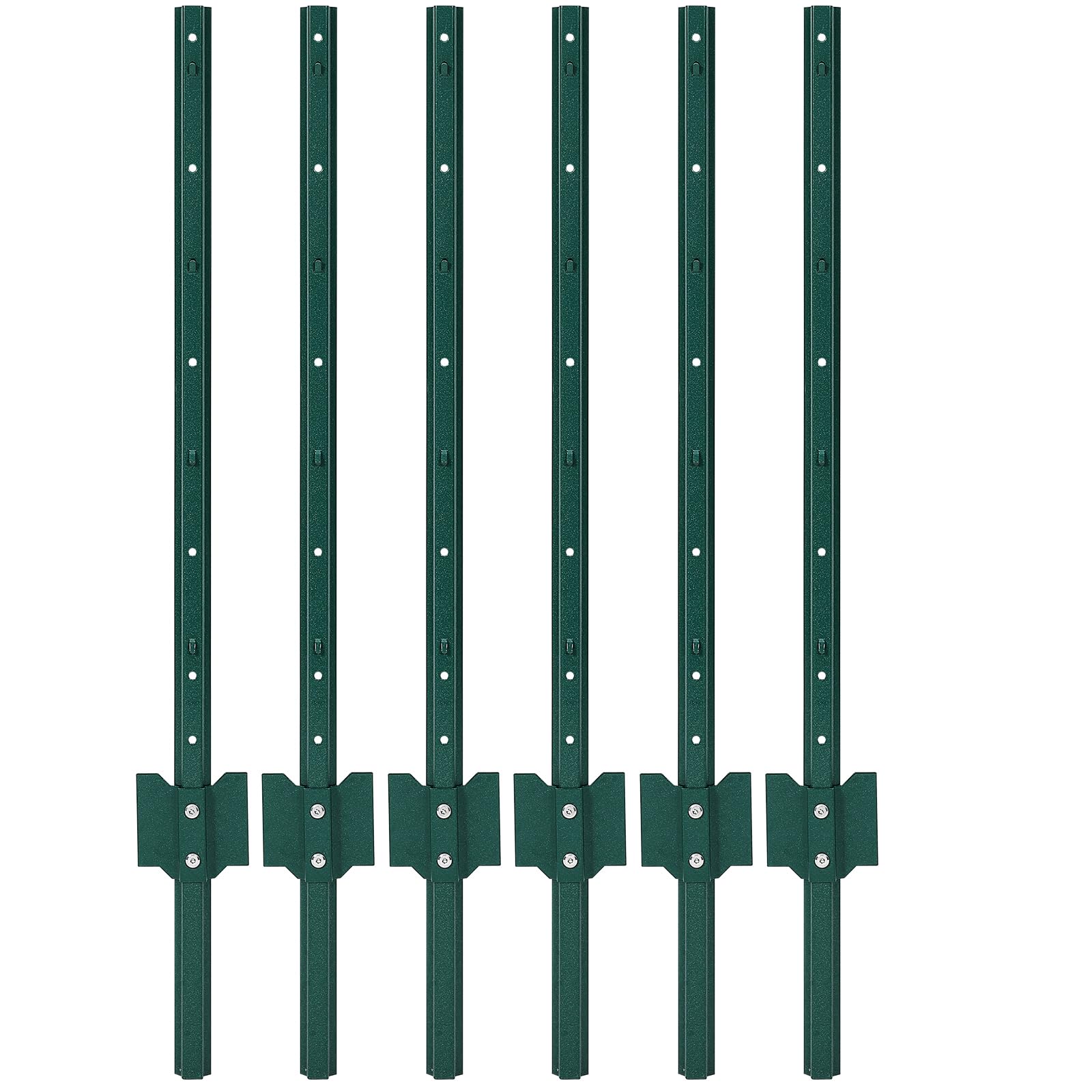 Garvee 3FT Metal Fence Posts, Pack of 6 - U-Shaped Steel Stakes, Rust-Resistant Heavy-Duty Green Fence Posts for Garden, Yard, Farm, No-Dig Installation