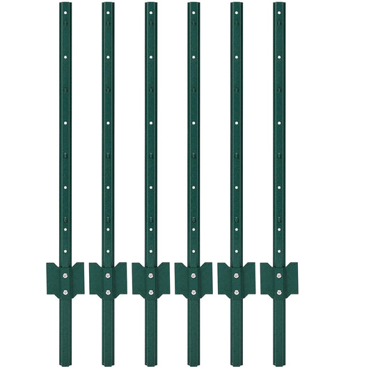 Garvee 3FT Metal Fence Posts, Pack of 6 - U-Shaped Steel Stakes, Rust-Resistant Heavy-Duty Green Fence Posts for Garden, Yard, Farm, No-Dig Installation