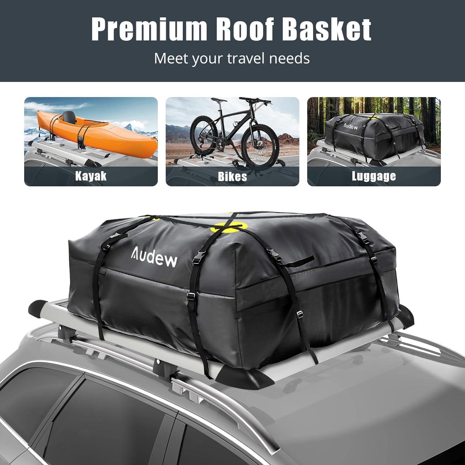 Garvee 50"x37.8"x3.54" Roof Rack Cargo Baskets Aluminum Extra Storage Rugged Steel SUV