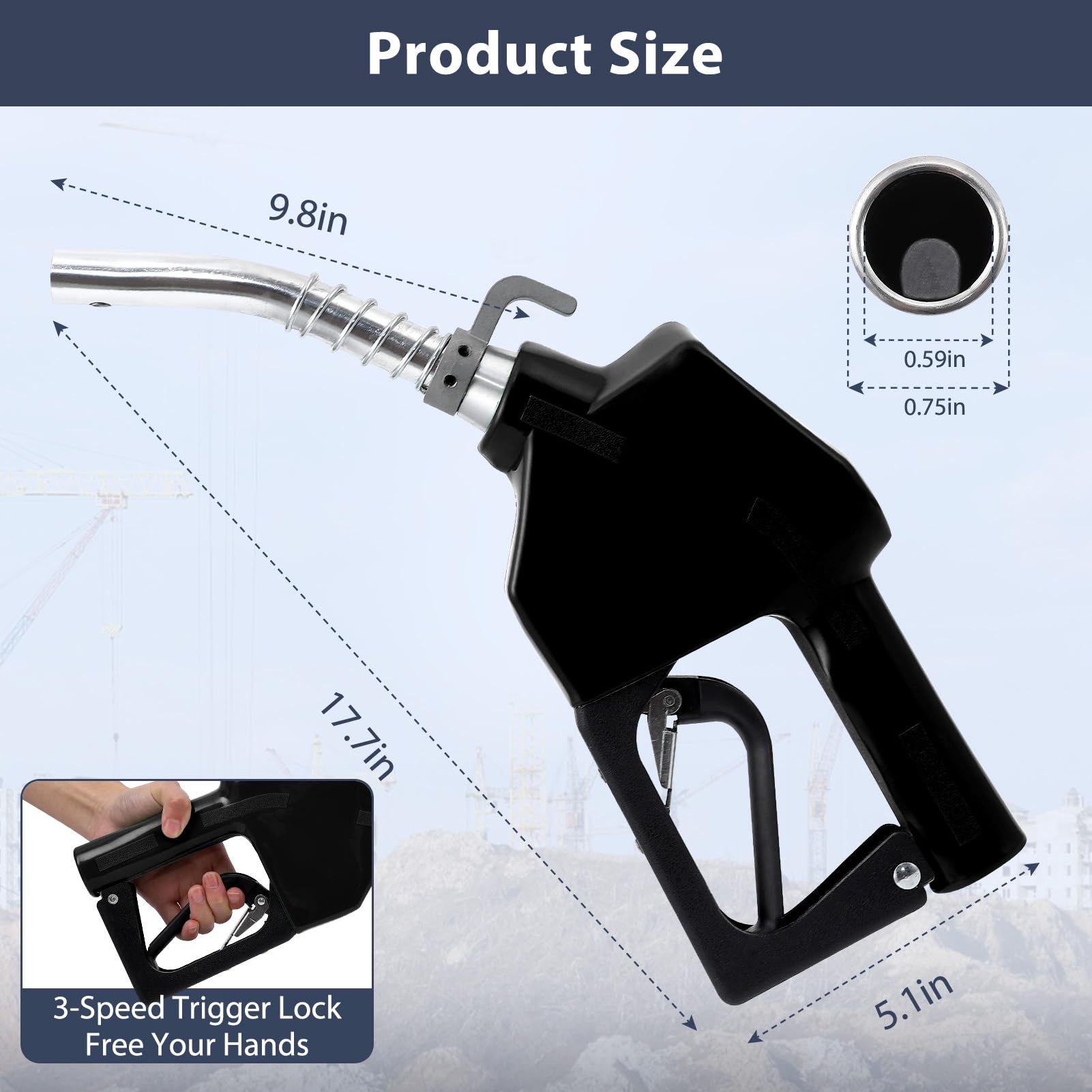 Garvee 3/4 Inch NPT Auto Fuel Nozzle 13/16 Inch Spout 16 GPM with Swivel