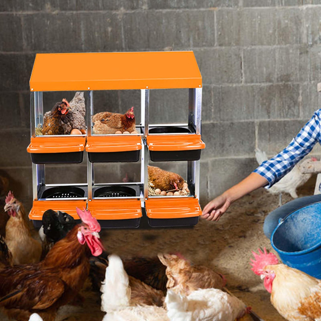Garvee Chicken Nesting Box 6-Hole Roll Away Egg Laying Box with Lid Heavy-Duty Galvanized Steel Rustproof Design Wall-Mountable Orange
