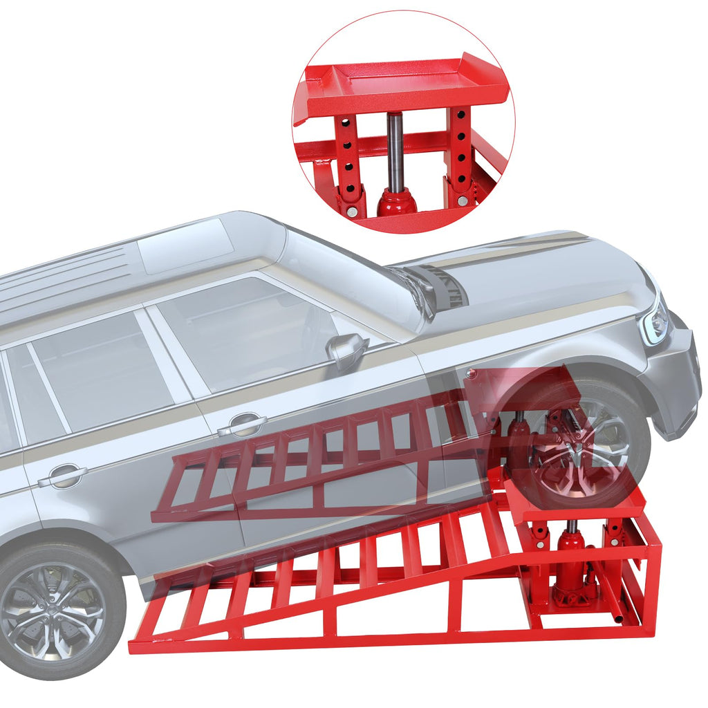 Garvee 2 Pack Hydraulic Car Ramps Truck Ramps Lifts 5T 10000lbs Car Trailer Garage Vehicle Ramps Lifts for Car Repair Red
