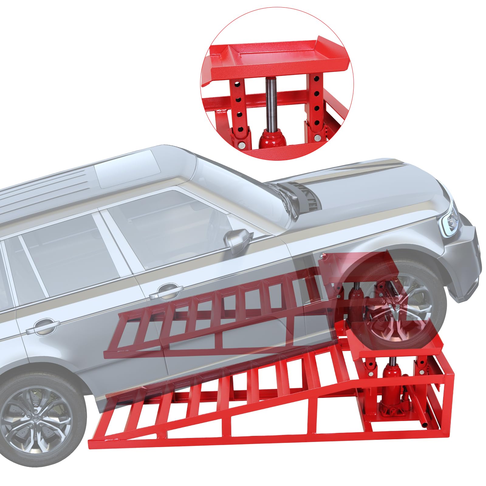Garvee 2 Pack Hydraulic Car Ramps Truck Ramps Lifts 5T 10000lbs Car Trailer Garage Vehicle Ramps Lifts for Car Repair Red