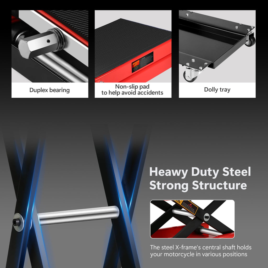 Garvee Motorcycle Scissor Lift Jack - 1100 lbs Capacity Scissor Jack with Dolly and Hand Crank, Ideal for ATVs and Dirt Bikes